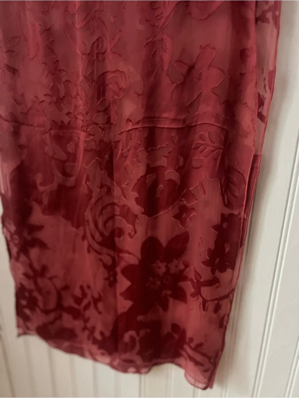 Marc Rozier Paris Burnout Silk Velvet Scarf Burgundy Wine Floral Devore France